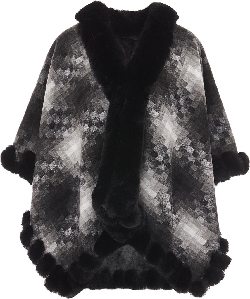 FRAULLY damen strickponcho - grau mehrfarbig, M