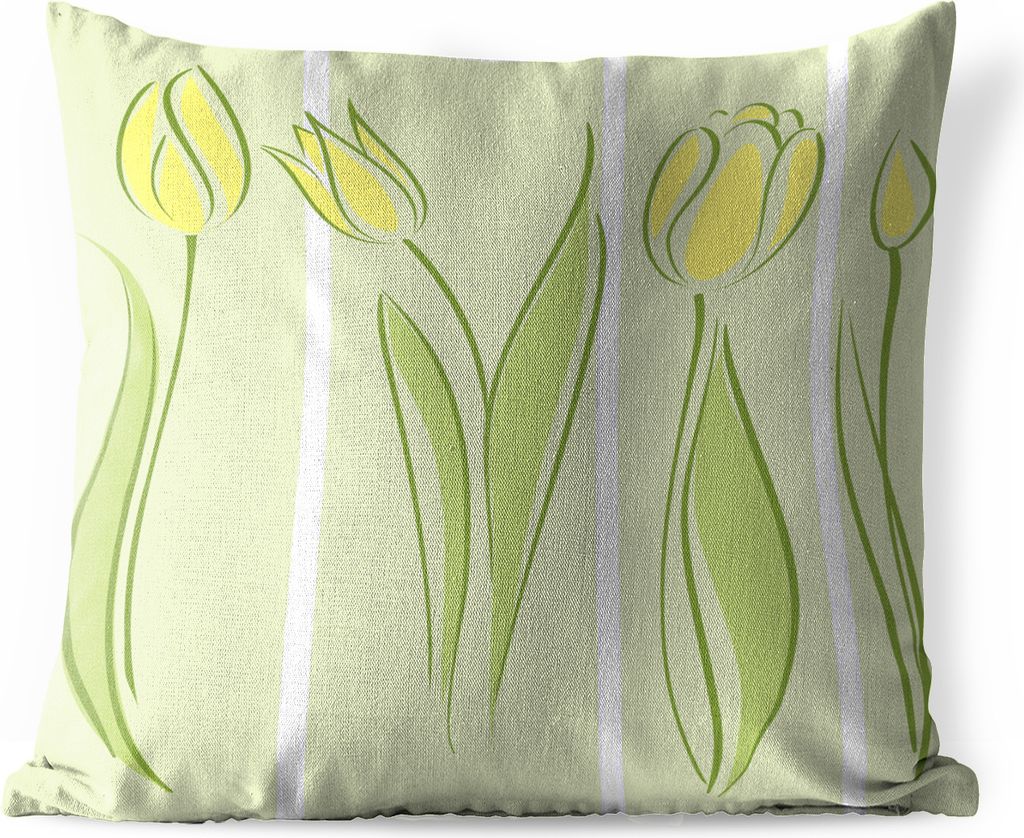 MuchoWow Outdoor Kissen - Eine Illustration von verschiedenen gelben Tulpen - 45x45 cm - Wetterfest - Lounge Kissen - Fotokissen - Dekoratives Ki...
