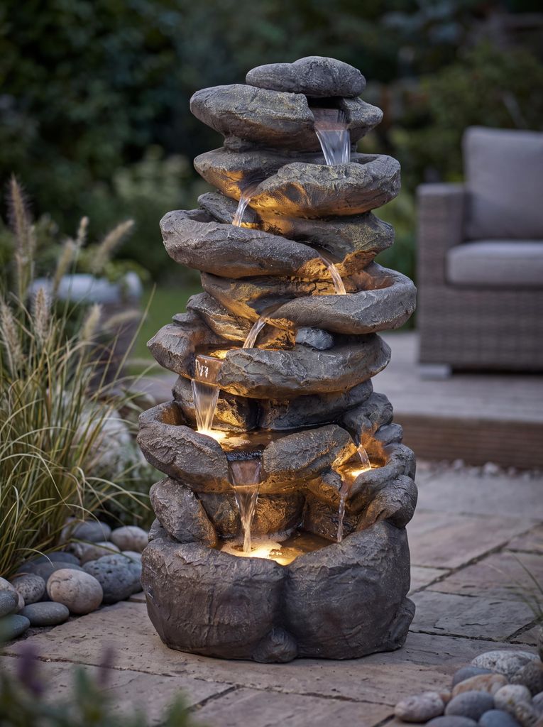 Großer Gartenbrunnen BK902 mit LED Beleuchtung Felsen Produktbild 