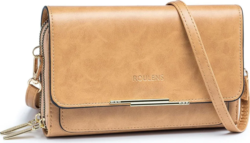 Petit sac femme porte-téléphone et cartes en cuir huilé abricot chic