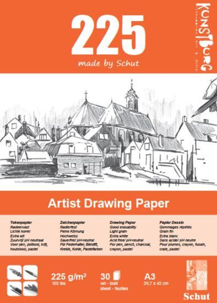 Schut Zeichenpapier A3 225 g 30 Blatt - Skizzenblock für Kinder