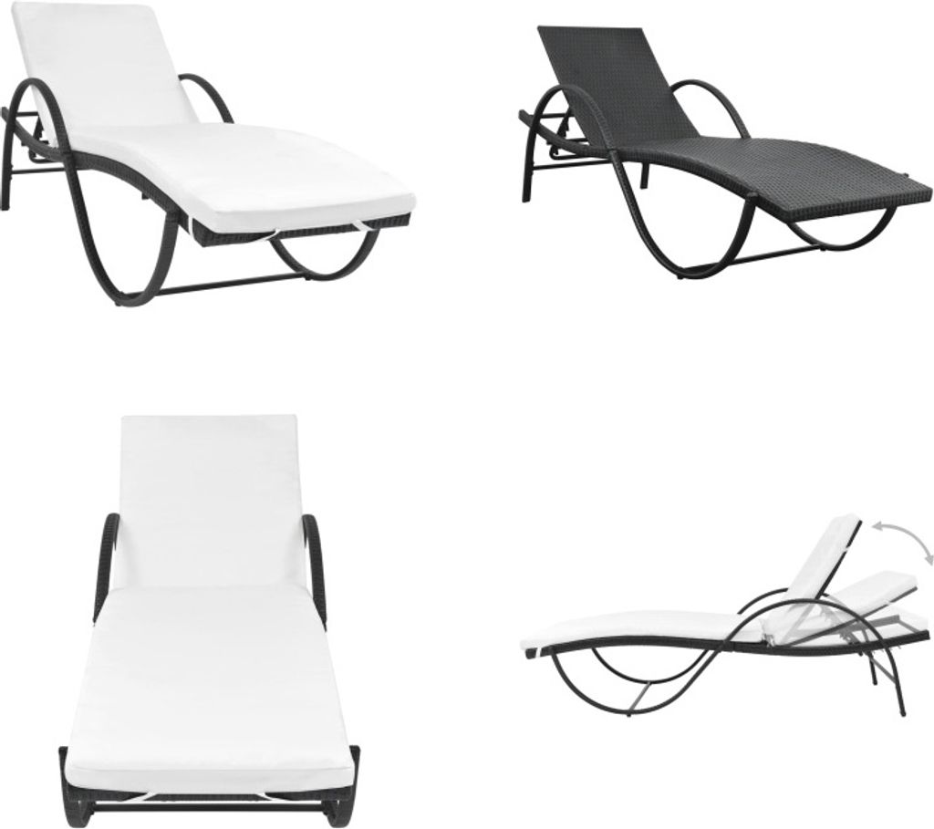 vidaXL Sonnenliege mit Auflage Poly Rattan Schwarz - Sonnenliege - Sonnenliegen - Liegestuhl - Liegestühle