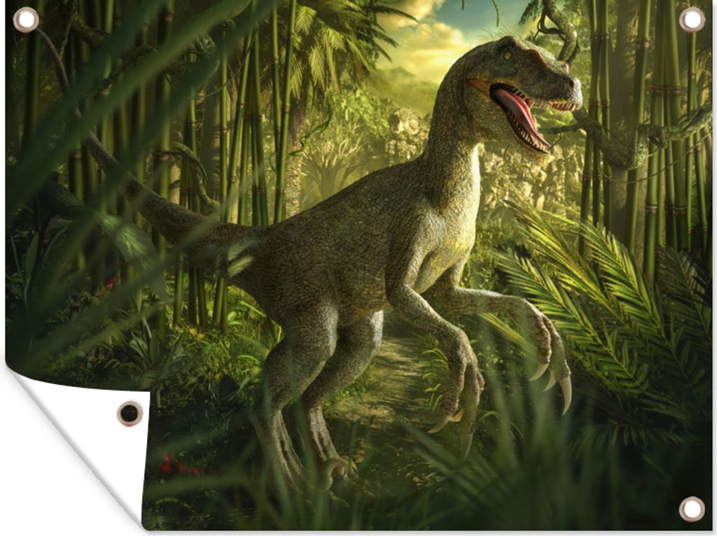 MuchoWow 40x30 cm Outdoor-Poster Gartendeko Sichtschutz Garten Poster für den Garten Dinosaurier - Pflanzen - Grün - Illustration - Kinder - Ju...
