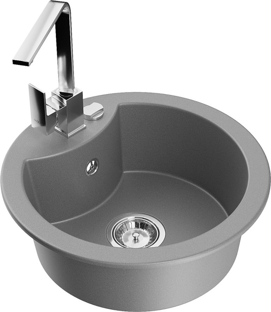 Mexen Diego 1-Becken-Granit-Spüle mit Mischbatterie Rita, Grau - 6512-71-670300-00