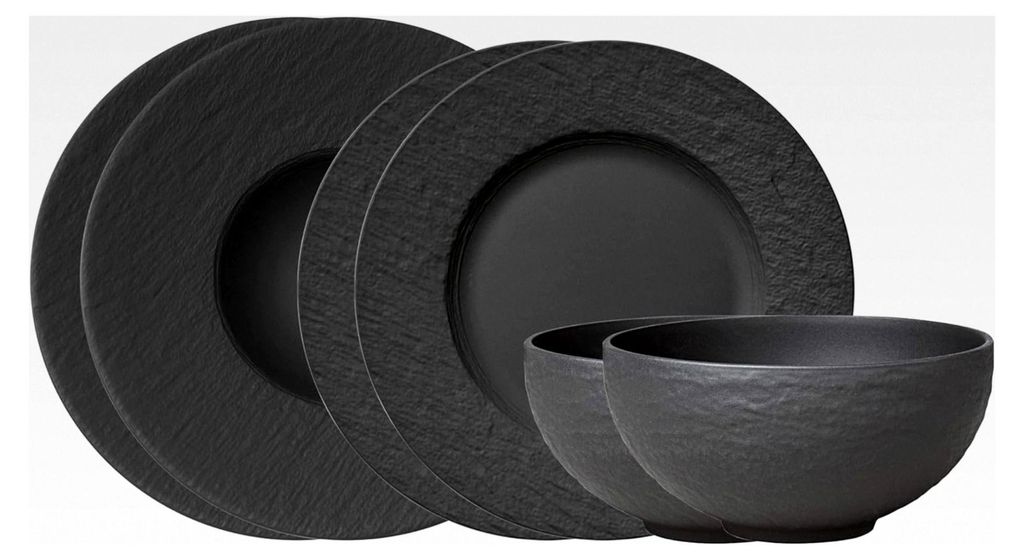 Manufacture Rock Starter-Set 6-teilig schwarz, spülmaschinenfest, mikrowellensicher, Geschirrset Schwarz Matt, Tafelservice, Essgeschirr, Premium ...