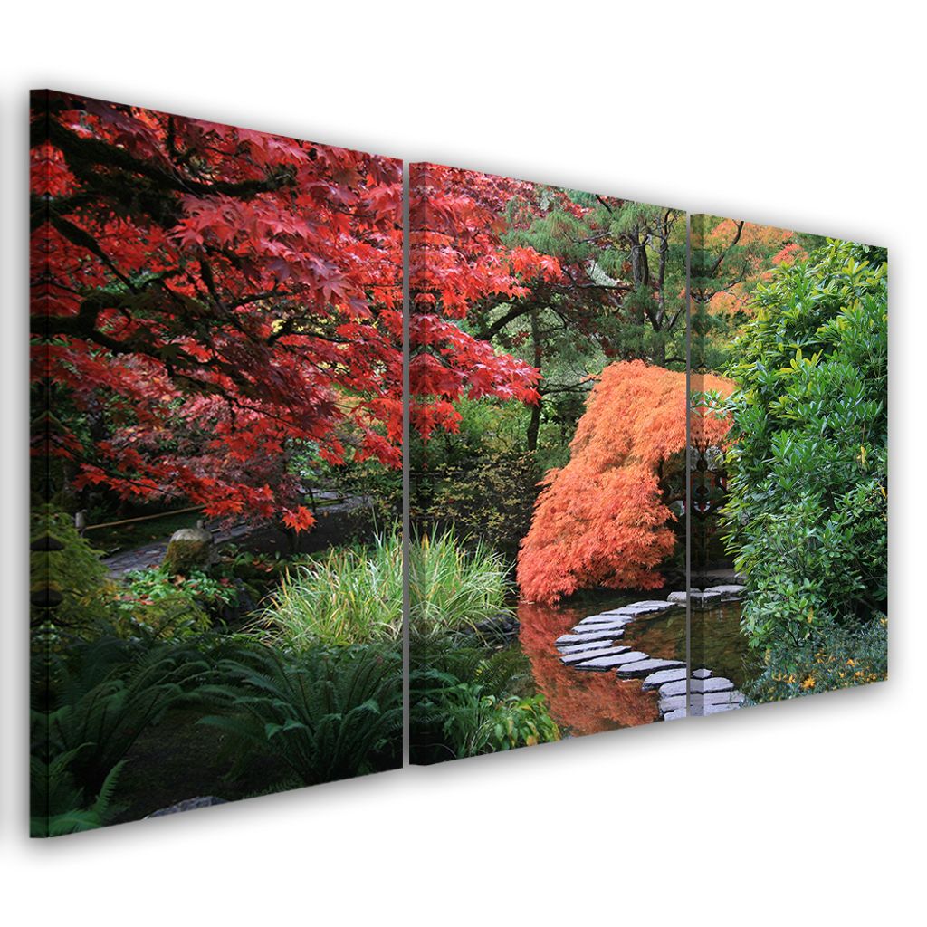 Triptychon auf leinwand grüne natur 150x100 cm Feeby grün wandbild bereit zum aufhängen