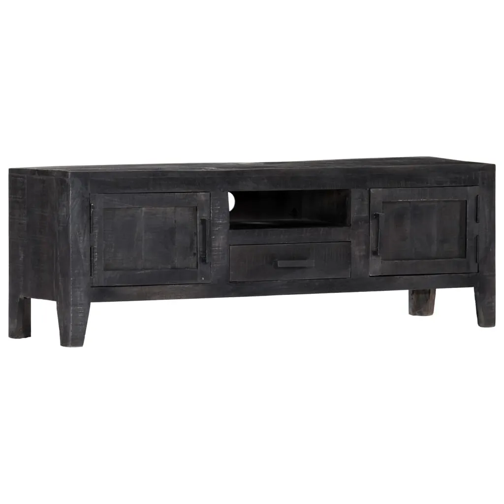 Meuble TV en Bois de Mangue Noir Massif 118 cm Finition Artisanale Mate