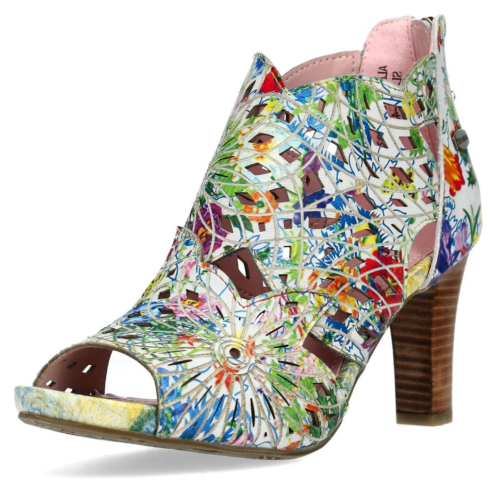 Laura Vita Damen Sandalette Leder Schaft Muster floral Peeptoe Cutout Albane 048, Größe:37 EU, Farbe:Grün