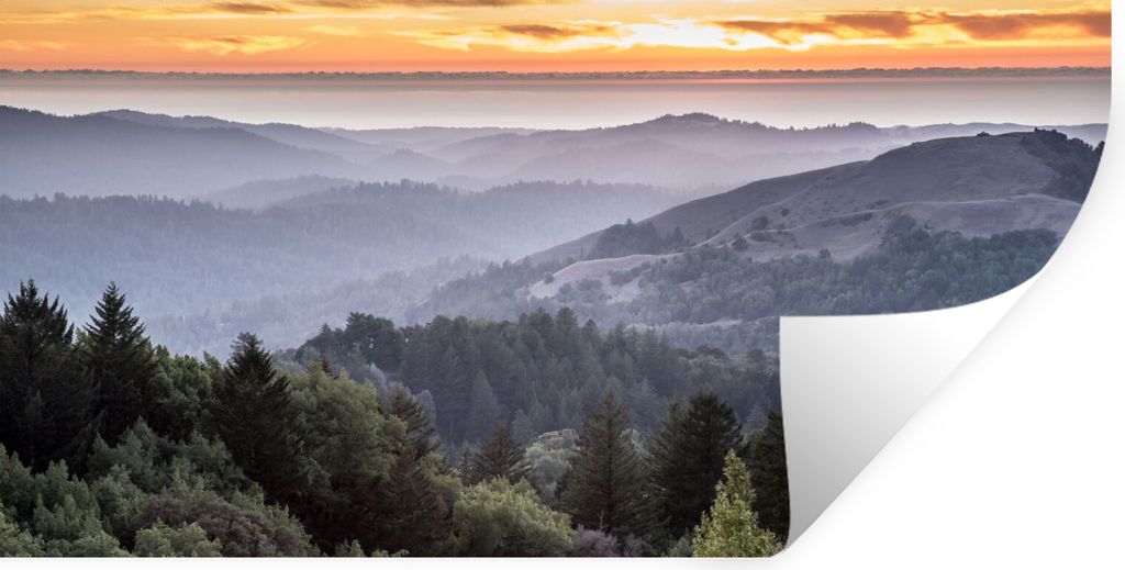 MuchoWow Wandtattoo Wandsticker Wandaufkleber Berge - Sonne - Wald - Landschaft 160x80 cm Selbstklebend und Repositionierbar - Sticker - Dekorfolie