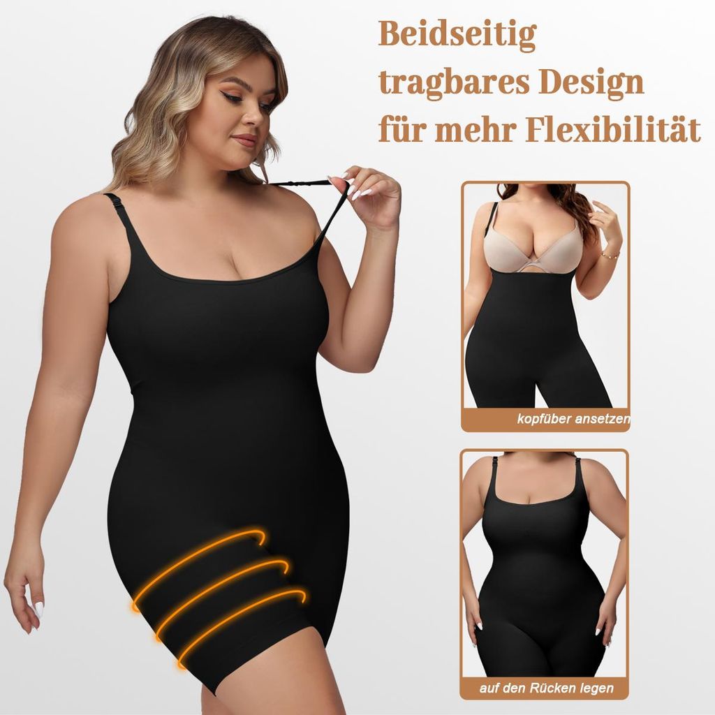 Shapewear Damen in großen Bauchweg Bodysuit Formender Vielseitige Body Shper Frauen atmungsaktiven Materialien mit Verstellbarer -Schwarz + Beige-XXL