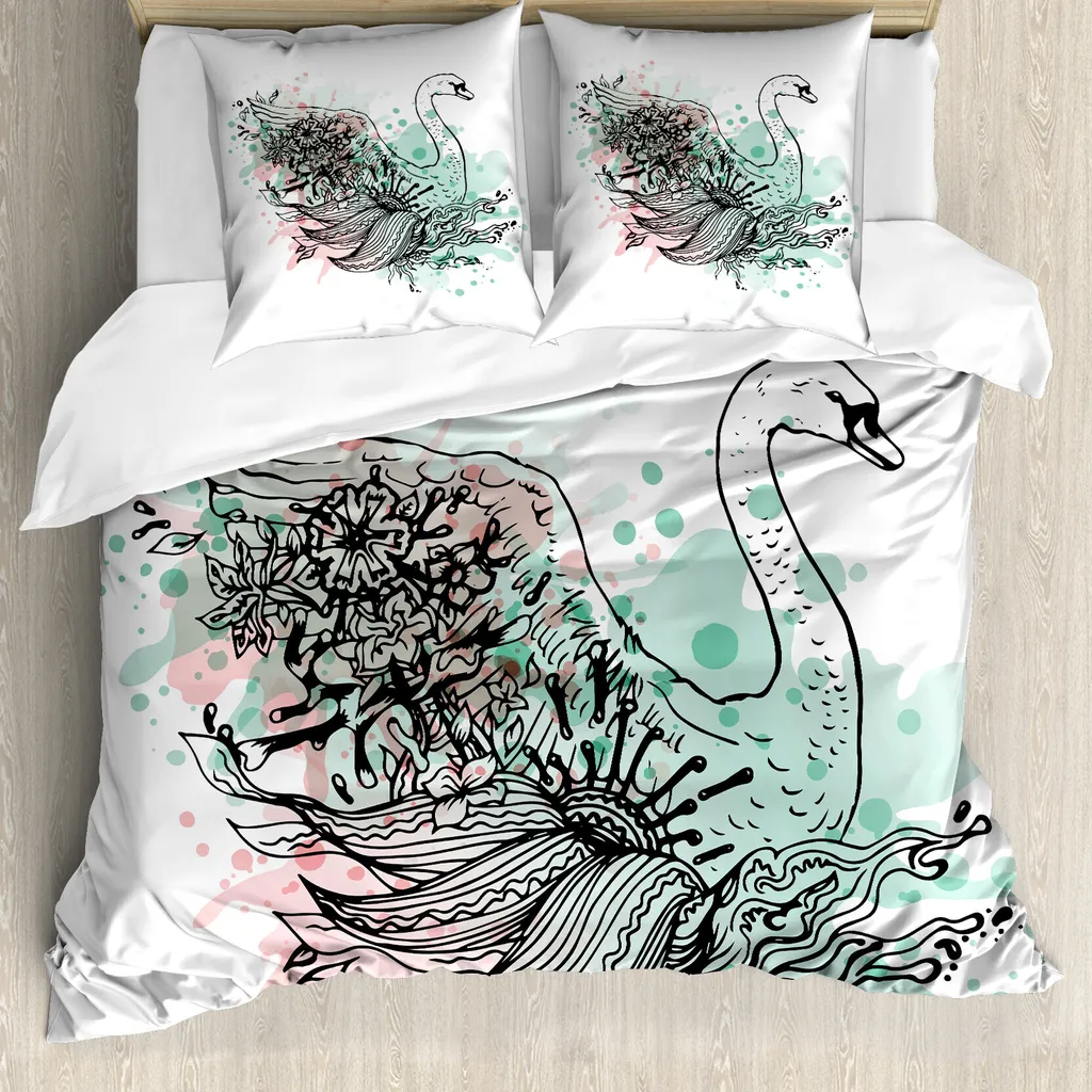 Set Copripiumino Matrimoniale ABAKUHAUS Sketchy Swan Aquarelle | Antiacaro