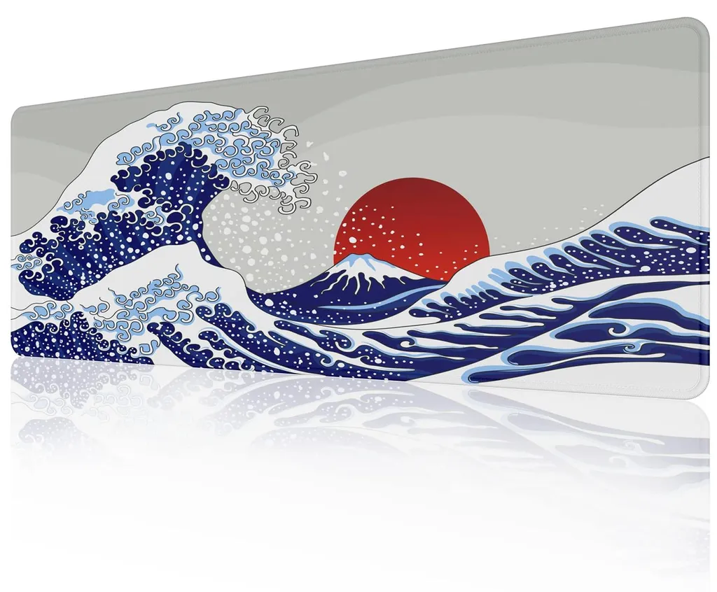 Grand Tapis de Souris Gaming XL Design Vague Japonaise Antidérapant