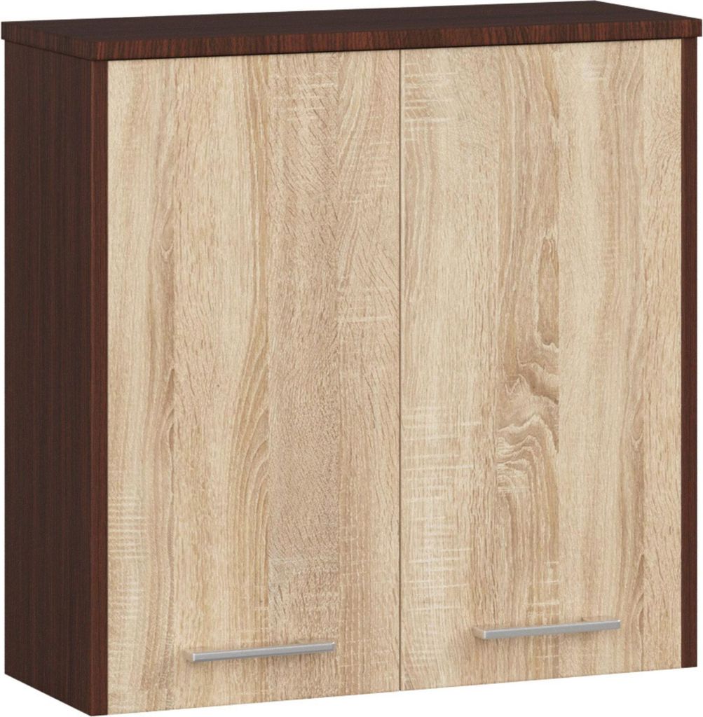 Badezimmer Wandschrank – Bad Hängeschrank – Badezimmermöbel – FIN – 60 cm – Dunkelbraun / Sonoma Eiche – Kompakte Badlösung mit prak...