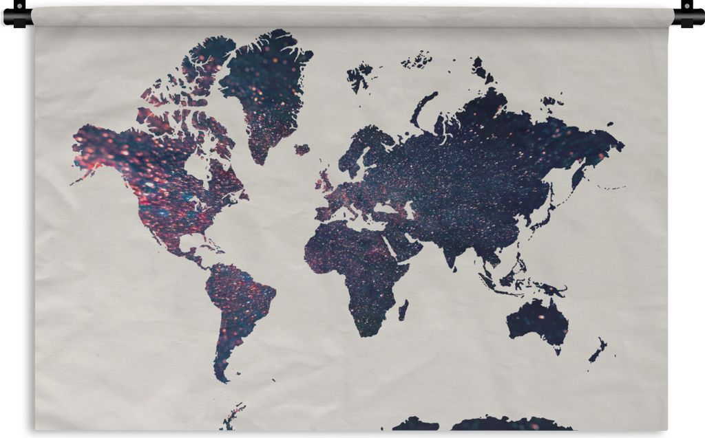 MuchoWow Wandteppich Wandbehang Weltkarte - Blau - Glitter 60x40 cm Tapisserie Dekoration Wandtuch - Wanddekorationen