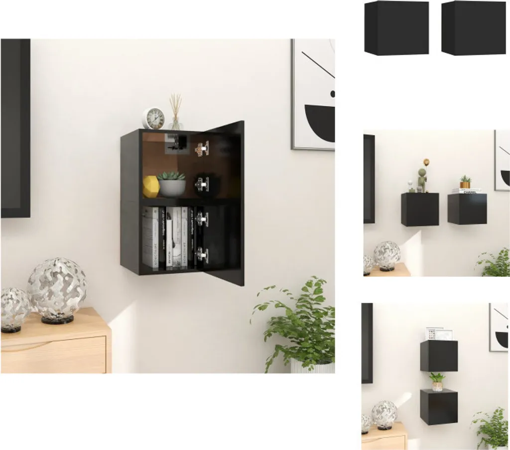 vidaXL Mobili TV Parete 2 Pezzi Nero 30,5x30x30 cm | Design Moderno