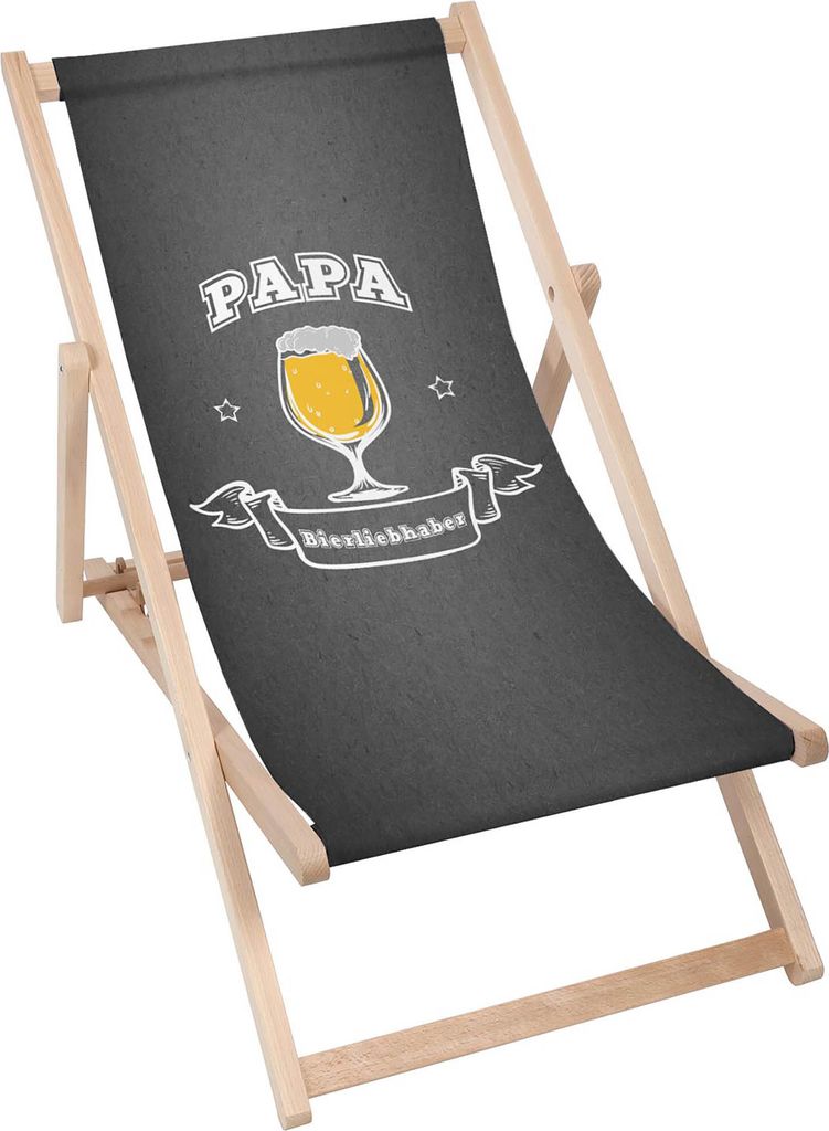 Dreamroots Liegestuhl klappbar Holz bis zu 130 kg, Sonnenliege klappbar mit 3-stufiger Neigungsregulierung der Rückenlehne, Papa Bierliebhaber