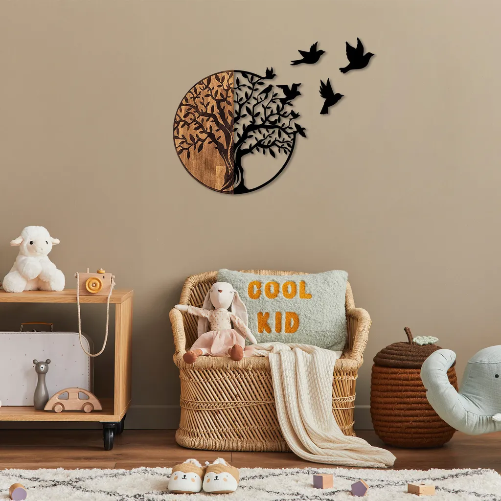 Tableau en métal arbre et oiseaux décoration murale noire 92x71x3 cm