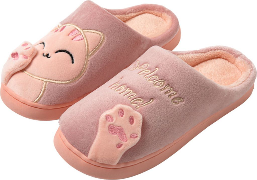 ASKSA Damen Herren Hausschuhe Baumwolle Warme Pantoffeln Pluesch Winter Warme Slipper Gefuettert Schlappen Weiche Bequeme, Hellrosa, Groesse: 42-43