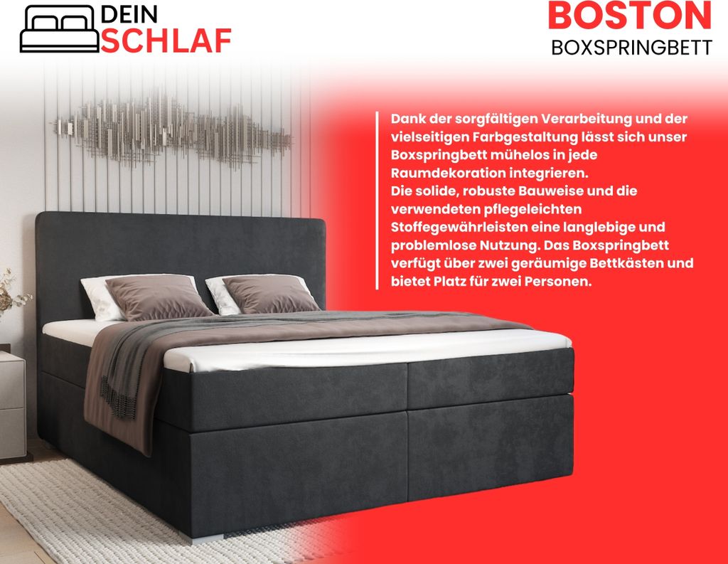 Boxspringbett BOSTON 160x200 cm Velour Kronos 34 Anthrazit Produktbild 4