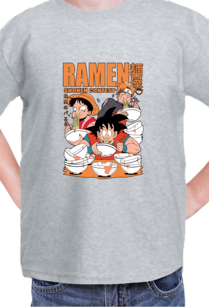 Kinder T-Shirt Manga Japan Anime Comics Animation Anime Heroes Ramen Contest, 5-6 Jahr - 116 / Grau