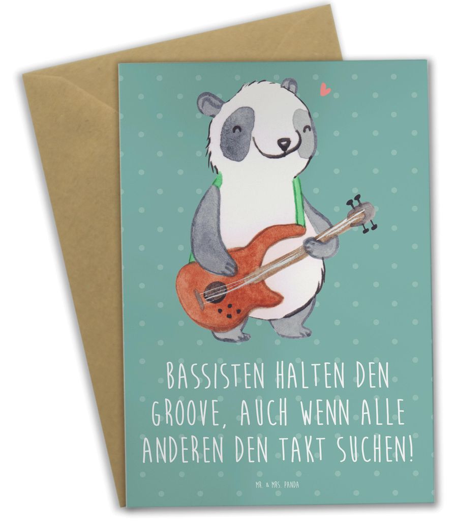 Mr. & Mrs. Panda Glückwunschkarte Bassgitarre Groove - Meeresbrise - Geschenk, Grußkarte, Musik, osterkarten, einladungskarten, Rhythmus, Bassist...
