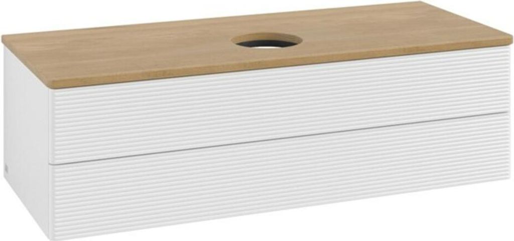 V&B Waschtischunterschrank mit Frontstruktur, mit Beleuchtung Antao 120x36x50cm, WBP hon. Oa, glo wh. Lac