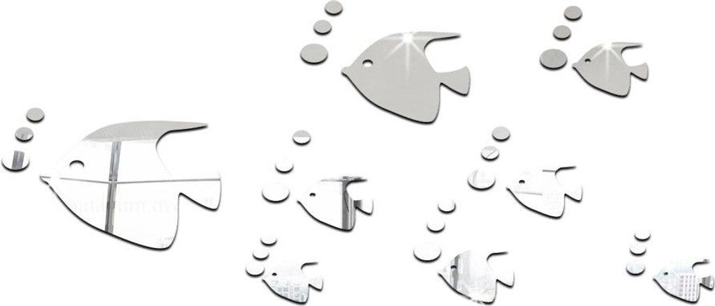 8 Stück 3D-Wandaufkleber mit tropischem Fisch-Spiegeleffekt, trendiges Design, Aufkleber, Kunst, Heimdekoration, Silber