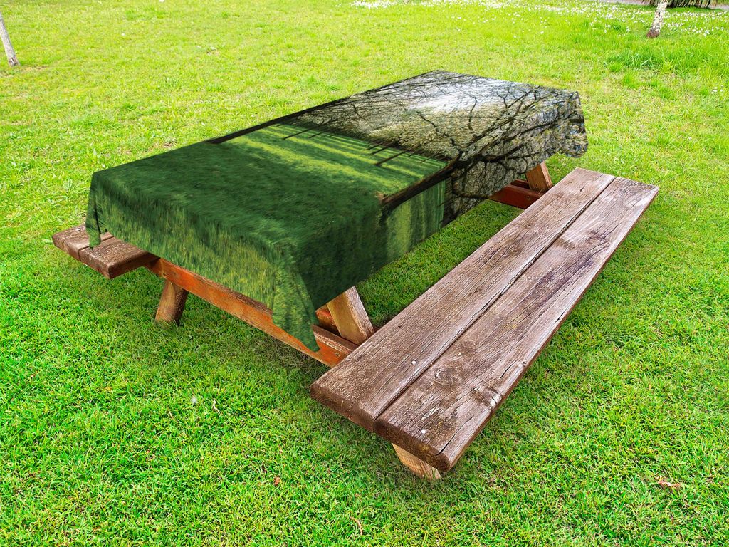 ABAKUHAUS Baum Tischdecke Outdoor, Hübsche Kirschblüten Ansicht im Frühjahr Jahreszeit, Lime Green Dunkelbraun, 145x210cm