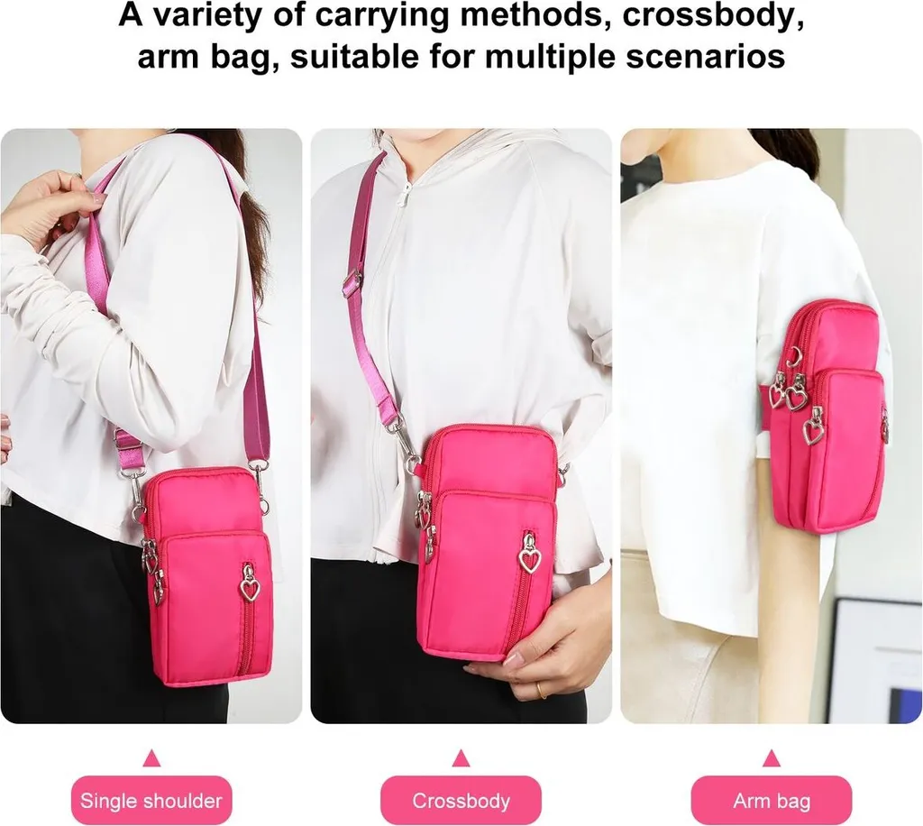 Borsa a Tracolla Multifunzionale Rosa Rosso: Borsello Porta Cellulare - 4