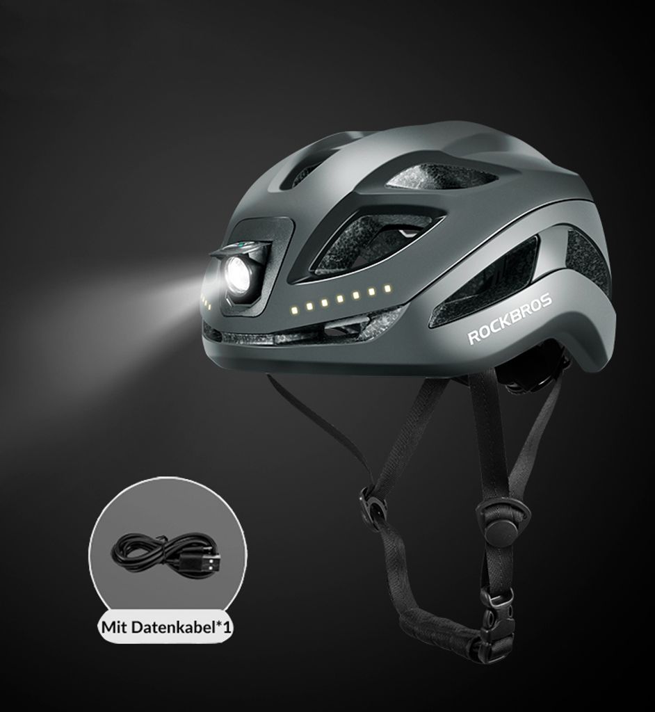ROCKBROS Fahrradhelm Radhelm mit Licht, Sicherheit Helm, CE, 57-61cm, Titan