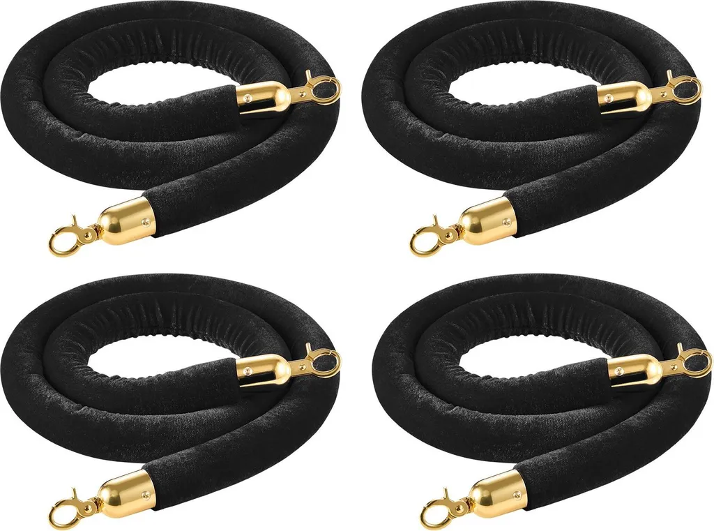 Cordon de guidage pour poteaux de balisage en velours noir et or - 4 pièces