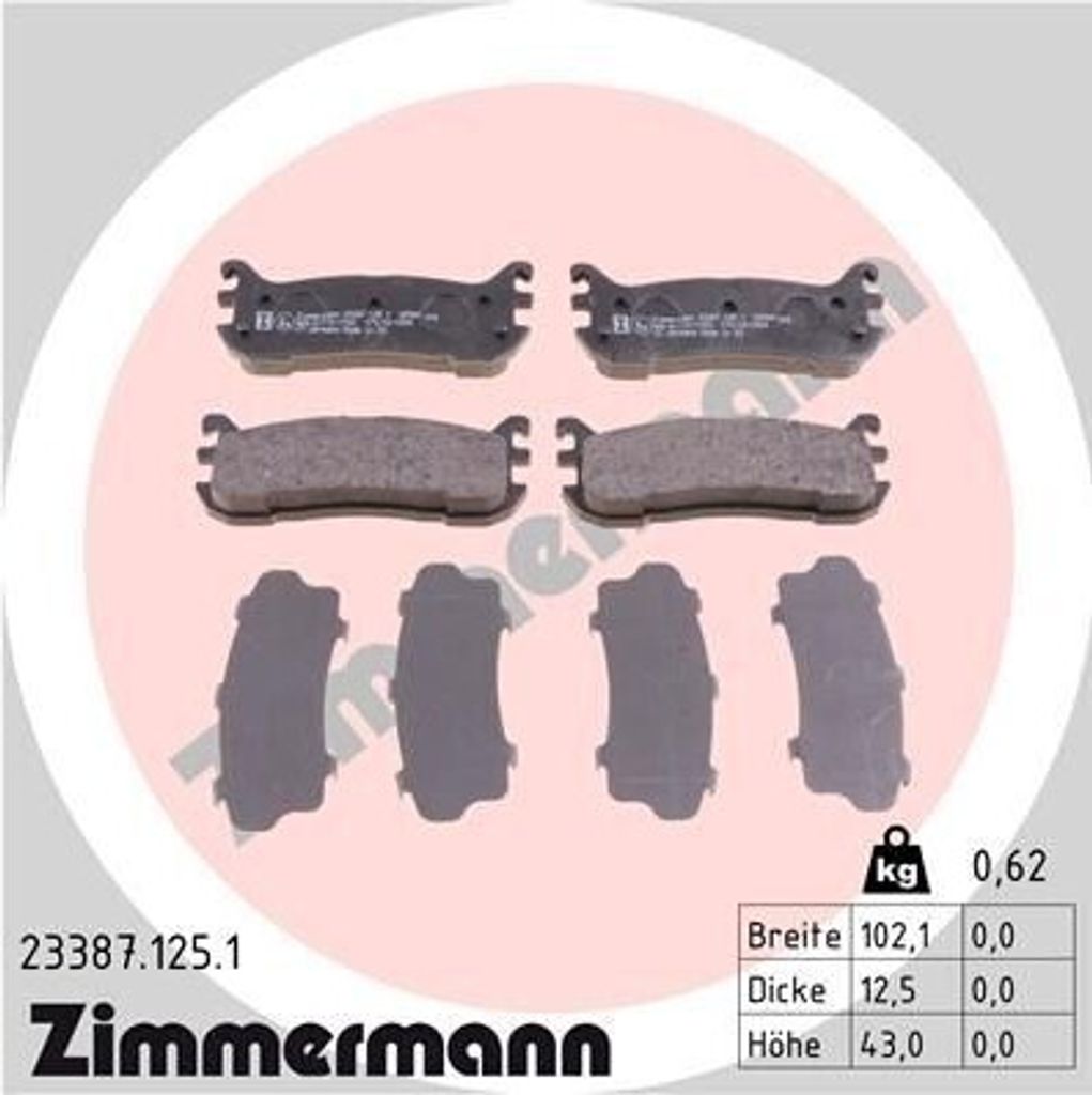 ZIMMERMANN 23387.125.1 - Bremsbeläge für 323 (BA), MX-5 I (NA), MX-5 II (NB)