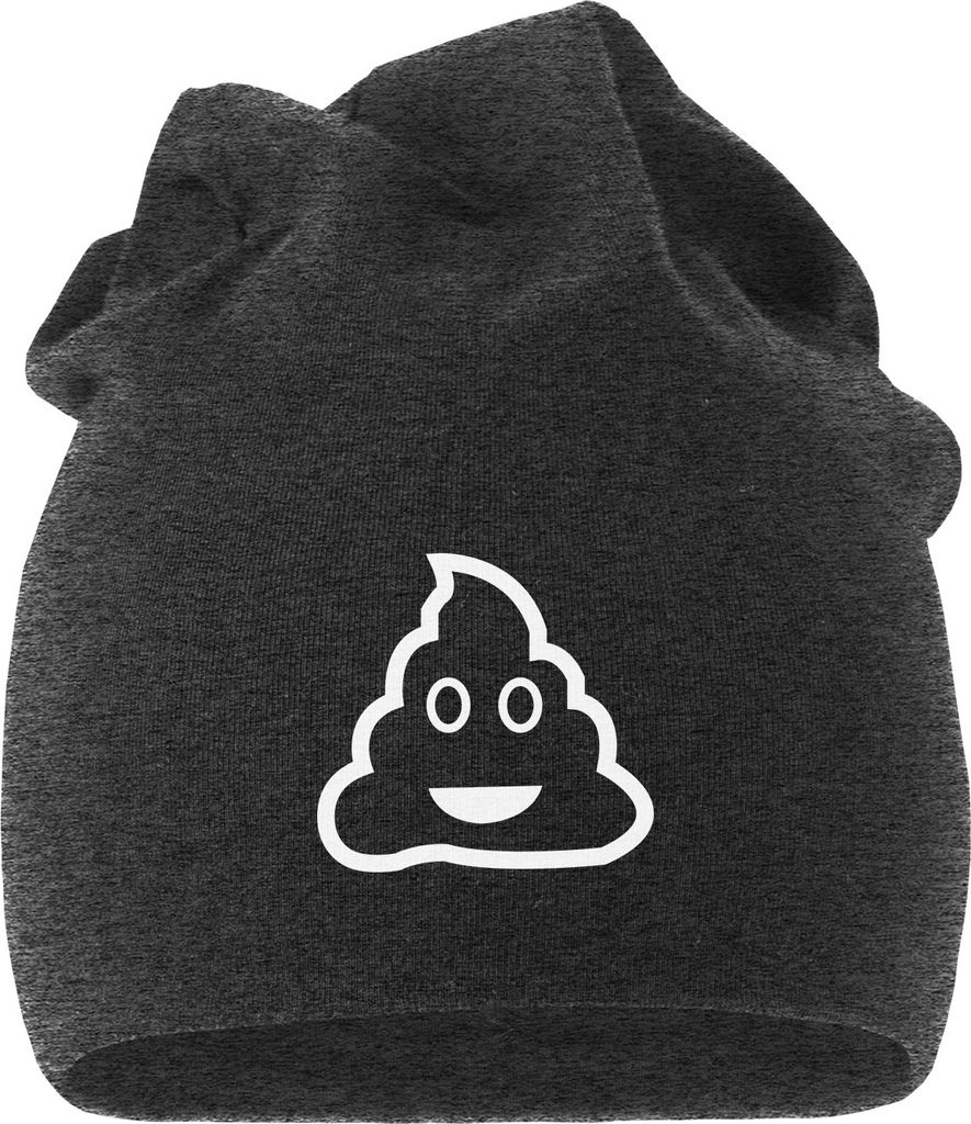 Beanie Jersey Kackhaufen Scheißhaufen Emoticon Mütze Herren Damen Moonworks dunkelgrau unisize