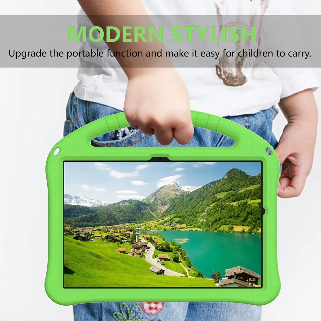 Custodia per bambini per Samsung Galaxy Tab A11 Plus/ A11+ 11", custodia antiurto leggera in EVA con supporto pieghevole e maniglia verde - 4