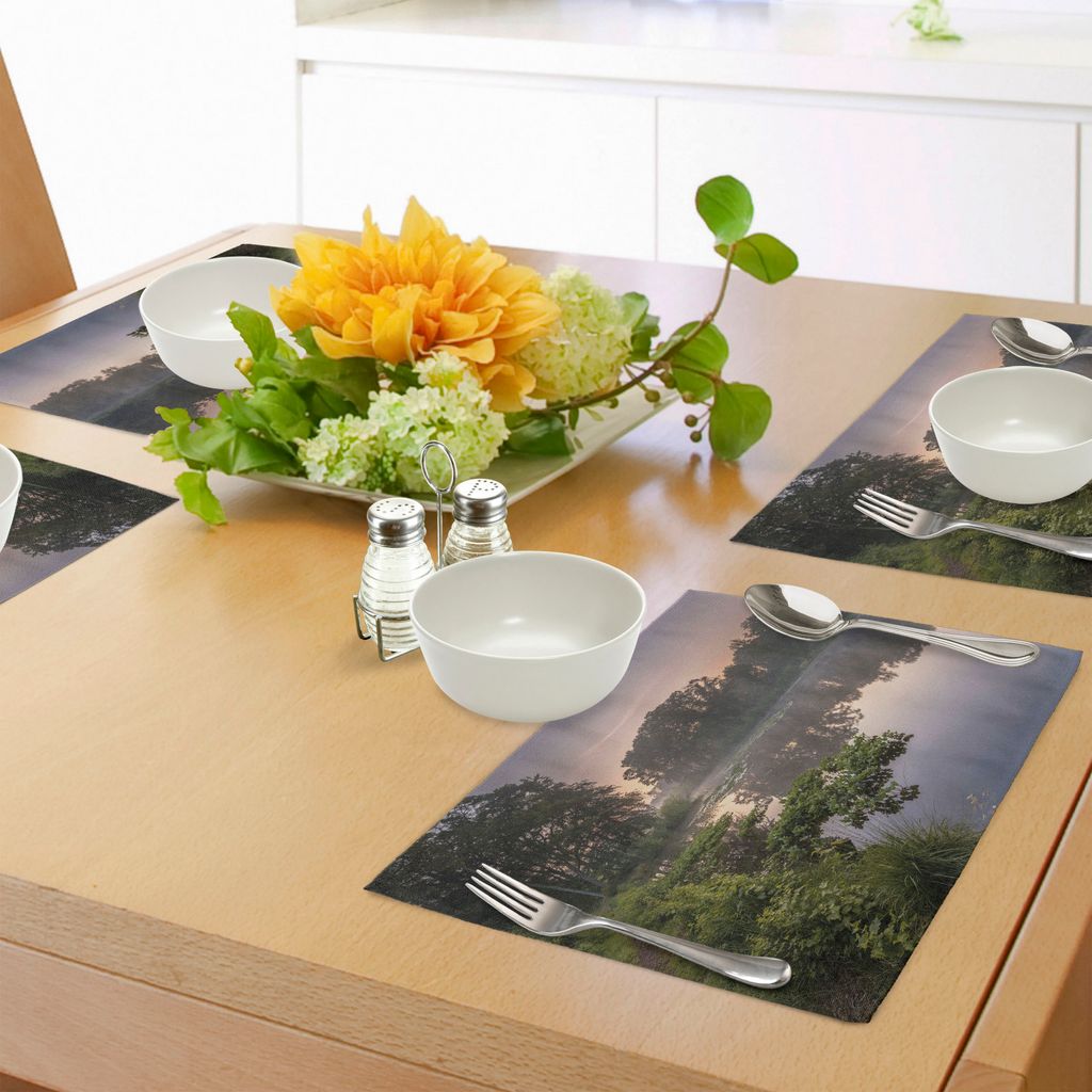 ABAKUHAUS Wald Platzmatten, See in Natura Reserve Springendal Niederlande Nebeliger Morgen in der Holz-Ökologie, Tiscjdeco aus Farbfesten Stoff f...