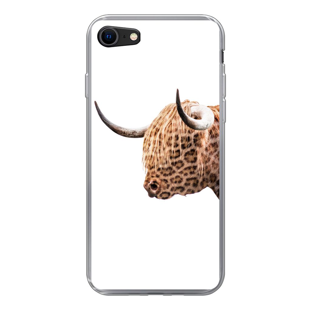 MuchoWow Handyhülle Schutzhülle Hülle für iPhone 7 Schottischer Highlander - Panther - Weiß Silikon Softcase Handy Hülle - Kartenhalter
