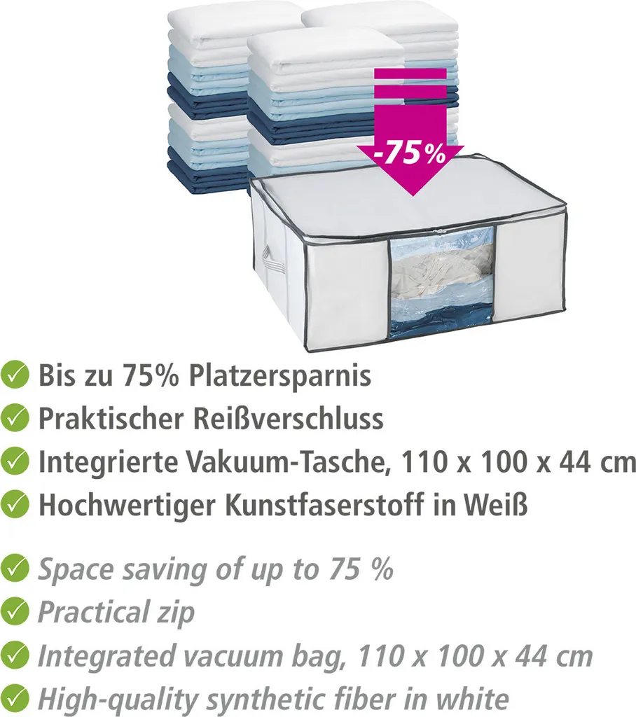 Housse de compression aspirable avec valve et fenêtre transparente