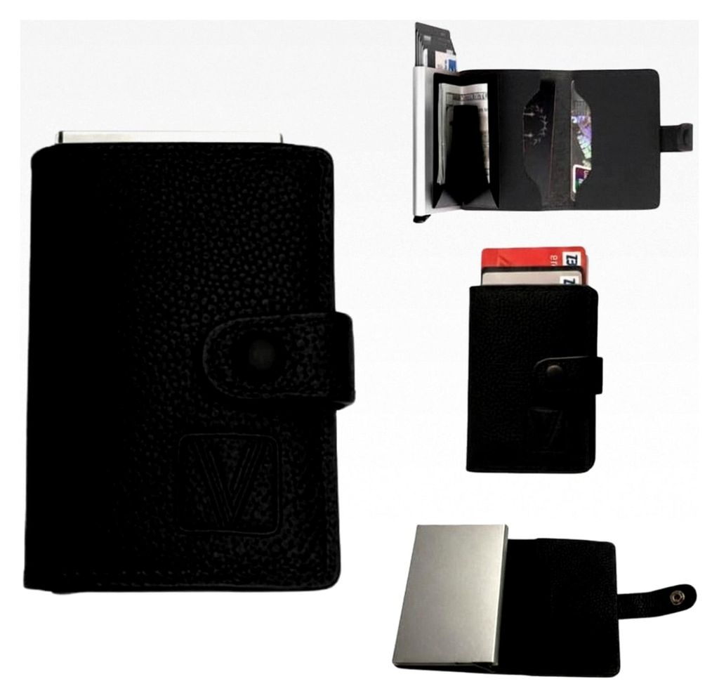 Slim Wallet Geldbörse für Herren und Damen mit RFID Schutz – Echtleder Kartenetui mit Pop-Up Mechanismus, Platz für 8 Karten, kleines Kreditka...