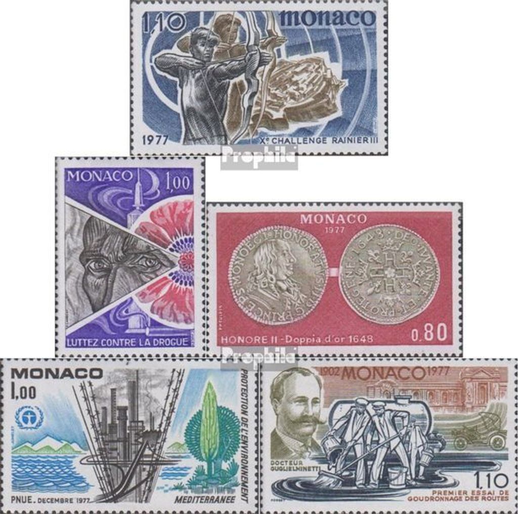 Briefmarken Monaco 1977 Mi 1267,1292,1294,1295,1296 (kompl.Ausg.) postfrisch Bogenschießen