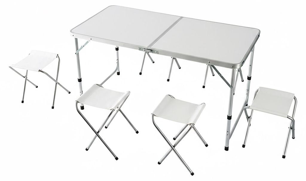 Relaxdays Campingtisch, 4 Sitzhocker, klappbar, Produktbild 