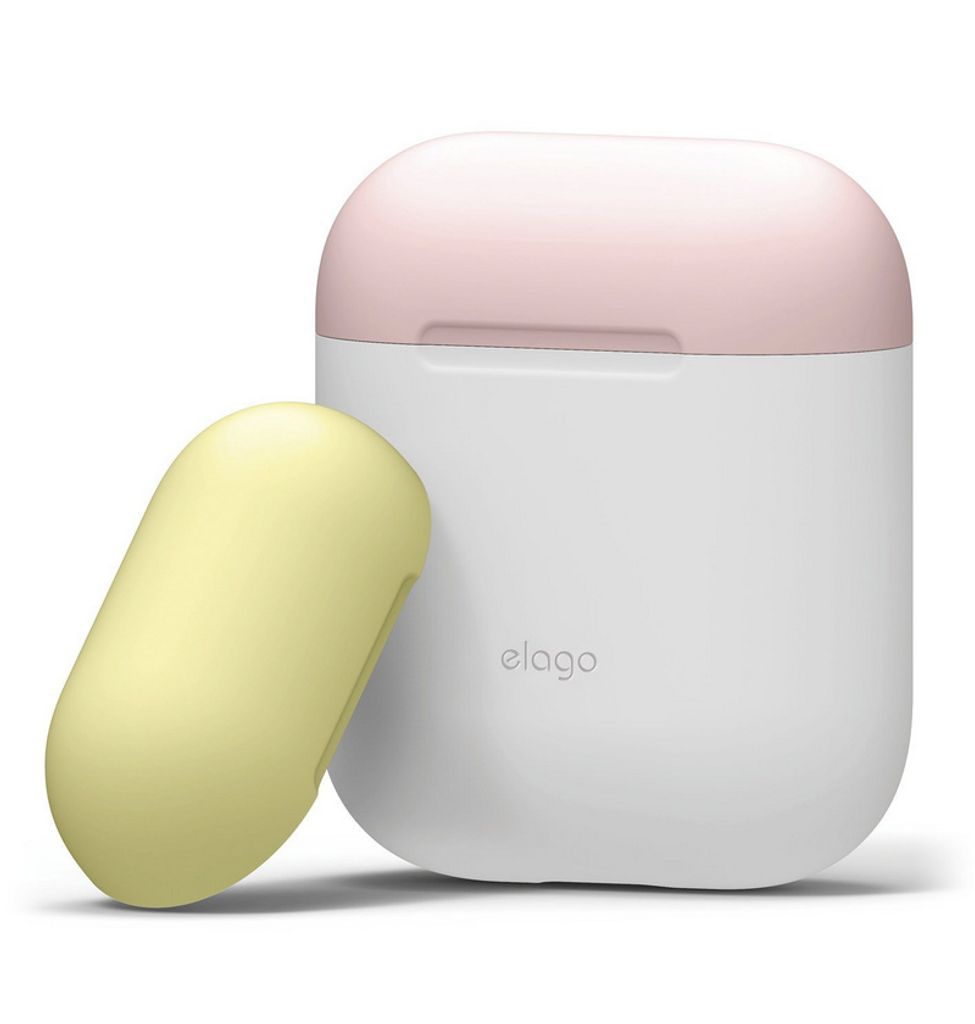 Duo-Case fr AirPods 2 / AirPods 1 Gehuse-Wei / Oberseite-Pink und Gelb