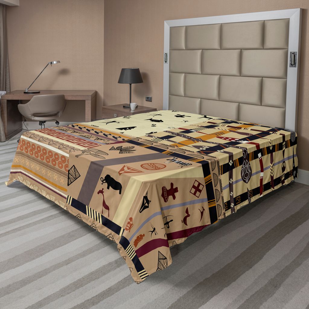 ABAKUHAUS Primitive Bettlaken, Jagd Tiere In Wildnis Elefanten Zebra Fisch Snake Tribal Mask Patterns, weiches bequemes oberes Bettlaken für ein d...