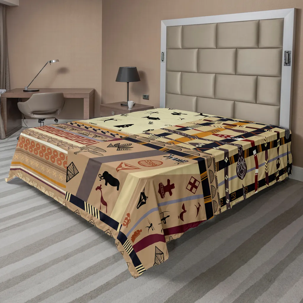 Drap Supérieur Doux Motifs Animaux Sauvages et Éléphants Noir et Beige