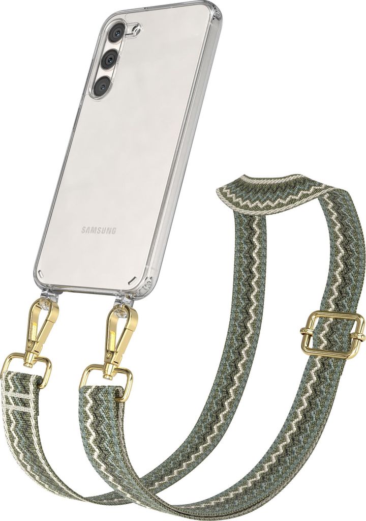 Samsung Galaxy S23 Plus Chain Eyelets Slim Neck Strap Set Wave Style 07 Green/Beige 04 Metall Gold