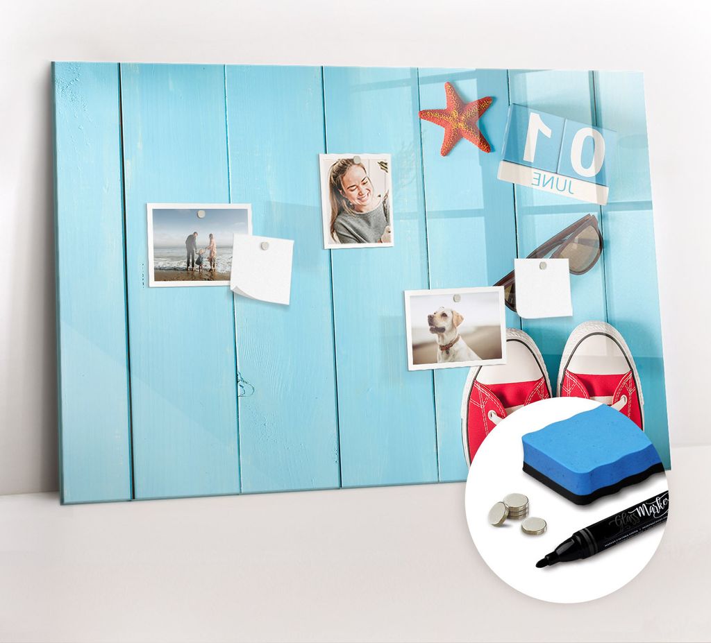 Magnetpinnwand Memoboard - Zubehörsatz - Schwarzer Marker + Schwamm + Magnete - 90 x 60 cm - Der erste Sommertag