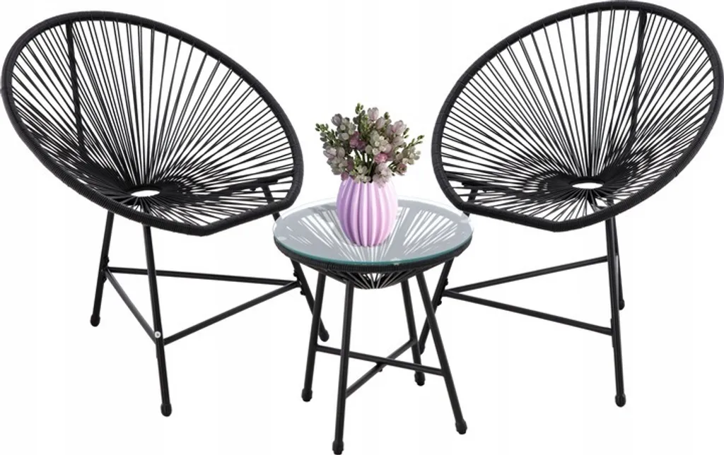Salon de jardin 2 places avec table basse en rotin et chaises en métal