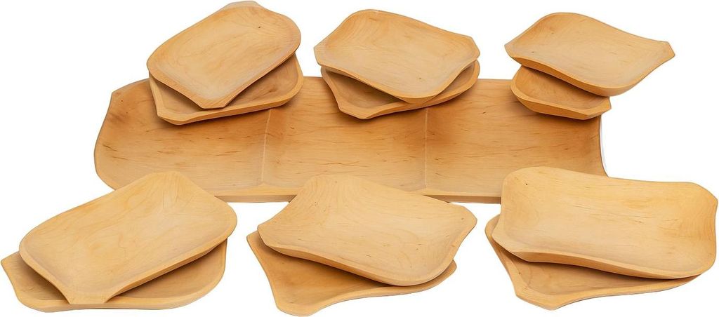 Grillset aus Erlenholz – Tablett und 12 Teller