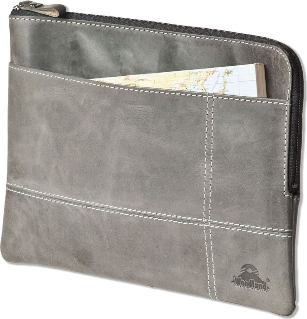 Woodland Hochwertige Ledertasche für Computer-Tablets aus weichem, naturbelassenem Büffelleder in Anthrazit