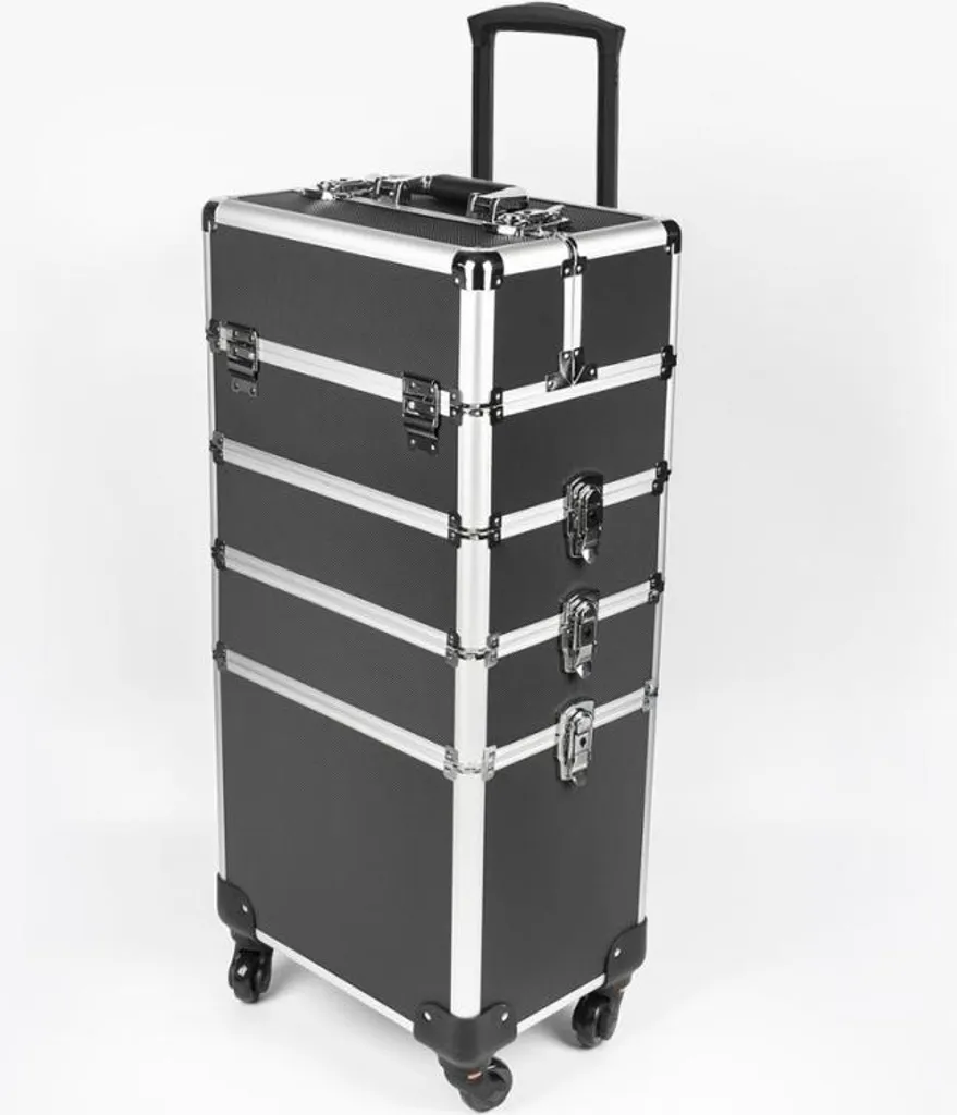 Valise maquillage Aldeb à 3 étages et 4 roulettes pour esthéticienne