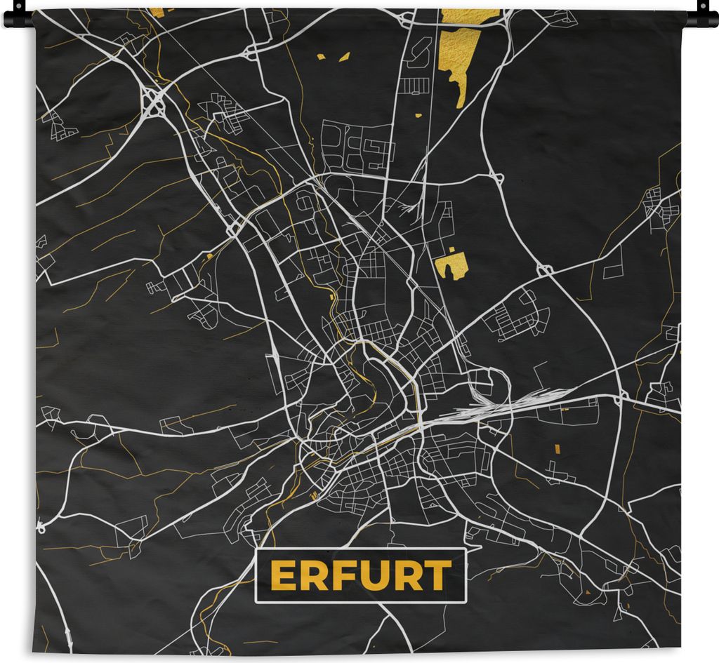 MuchoWow Wandteppich Wandbehang Erfurt - Gold - Deutschland - Karte - Stadtplan 120x120 cm Tapisserie Dekoration Wandtuch - Modern - Baumwollgewebe